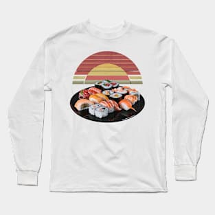 Retro vintage Sushi with retro sunset Long Sleeve T-Shirt